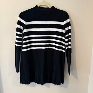 Free People Black White Stripe Mock Neck Sweater Dress Tunic XS